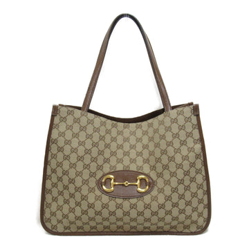 GUCCI Tote Bag Brown Beige leather canvas 623694