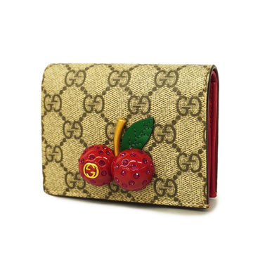 GUCCI Wallet GG Supreme Cherry 476050 Beige Red Gold Hardware Women's