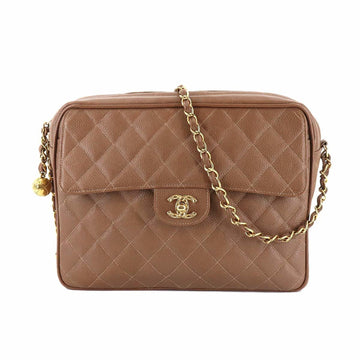 Chanel matelasse chain shoulder bag caviar skin brown here mark gold metal fittings vintage Matelasse Bag