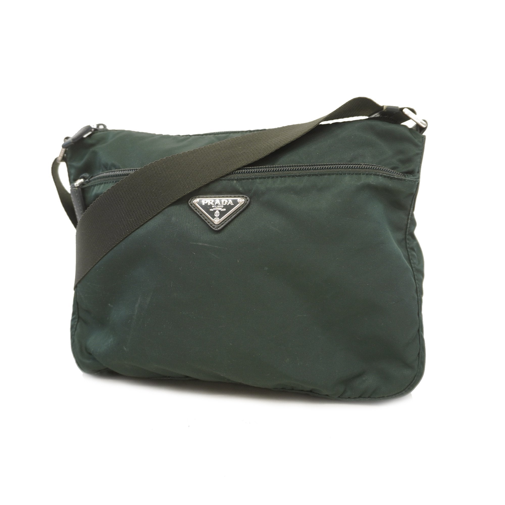 Prada shoulder bag testuto nylon green silver metal