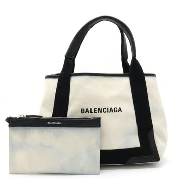 BALENCIAGA Navy Hippo S Tote Bag Handbag Canvas Leather Natural Black 339933