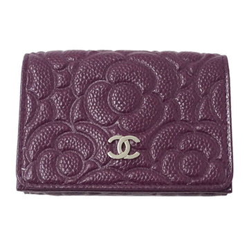 Chanel Wallet Camellia Women's Trifold Caviar Purple