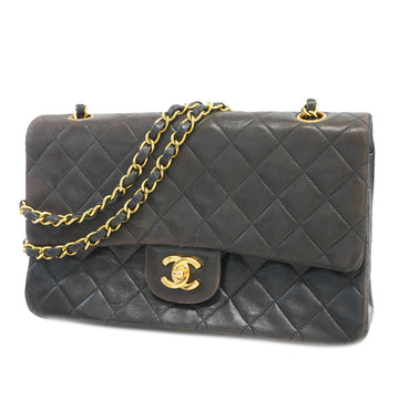 Chanel Matelasse W Flap W Chain Women's Leather Shoulder Bag Black