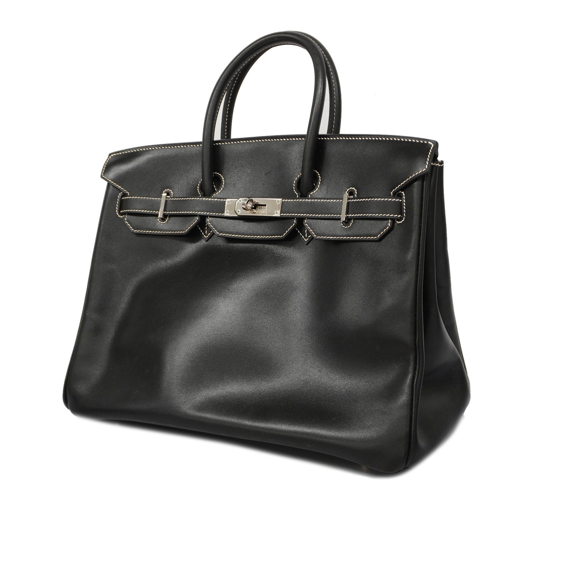 Hermes Birkin 35 E Carved Seal Women's Box Calf Leather Handbag Black in  2023