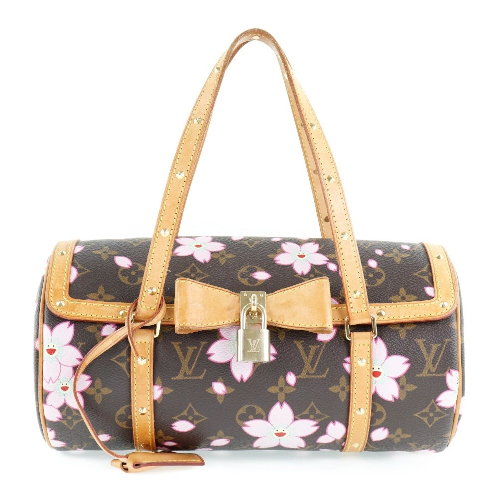 LOUIS VUITTON Papillon Monogram Cherry Blossom Tote Handbag Brown