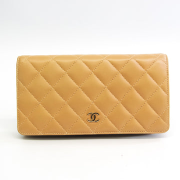 Chanel Matelasse Women's Lambskin Long Wallet (bi-fold) Beige