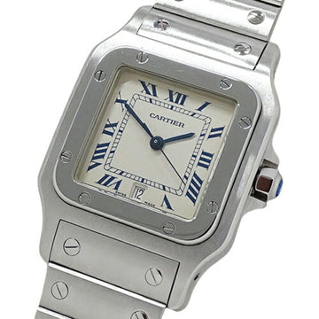 CARTIER Watch Men's Santos Galbe LM Date Quartz Stainless Steel SS W20018D6 Silver Ivory Polished