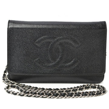 Chanel chain shoulder bag long wallet clutch CHANEL caviar skin CC mark black