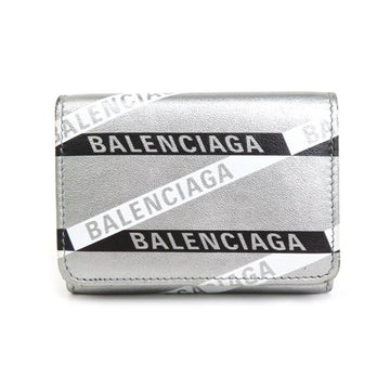 BALENCIAGA Trifold Wallet Leather Silver x Black White Unisex