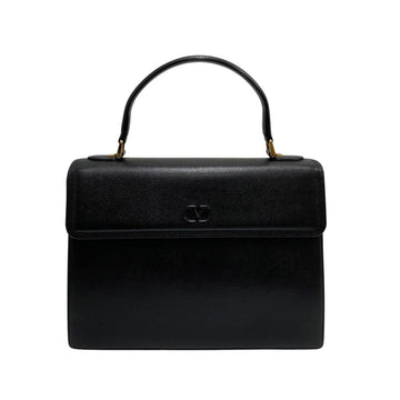 VALENTINO Logo Leather Genuine Fringe Handbag Mini Tote Bag Black