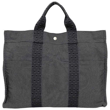 HERMES MM gray yell line canvas  tote unisex