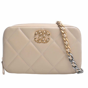 CHANEL Lambskin Matelasse Coco Mark Chain Shoulder Bag Beige Women's