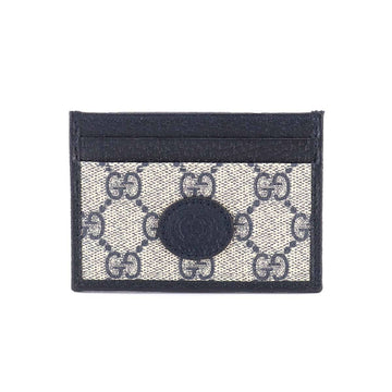 GUCCI GG Card Case Supreme Leather Beige Navy 673002