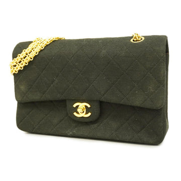 CHANEL Shoulder Bag Matelasse W Flap Chain Cotton Black Gold Hardware Women's