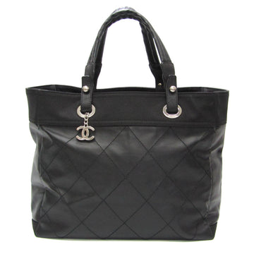 CHANEL Paris Biarritz A34209 Women's Coated Canvas,Leather Tote Bag Black