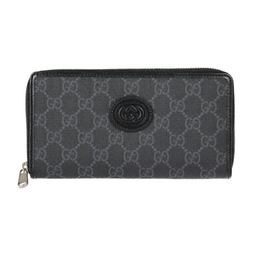 GUCCI Zip Around Wallet Interlocking G Long 673003 GG Supreme Canvas Leather Black Silver Hardware Round Zipper