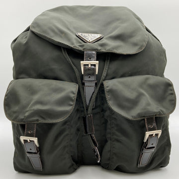 PRADA Rucksack Daypack Bag Nylon Triangle Logo Khaki Green Brown Ladies Men's Fashion