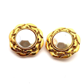 CHANEL earrings vintage round circle fake pearl GP plated gold ladies