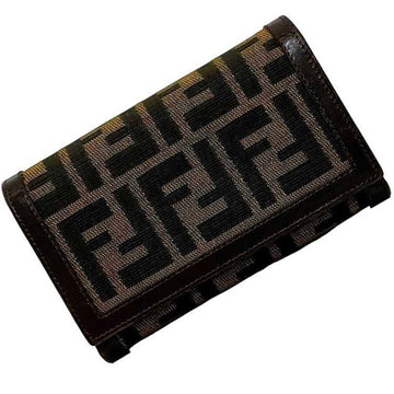 FENDI Bifold Wallet Khaki Brown Zucca 2559 Canvas Leather Folding Compact Ladies