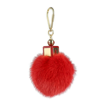 LOUIS VUITTON Fluffy Keychain M67313 Metal Mink Fur Gold Red Bag Charm Key Ring