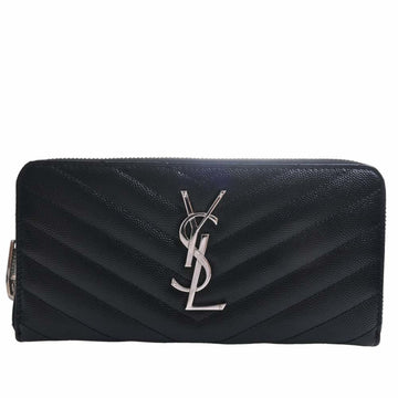 SAINT LAURENT Leather Round Long Wallet 358094 Black Ladies