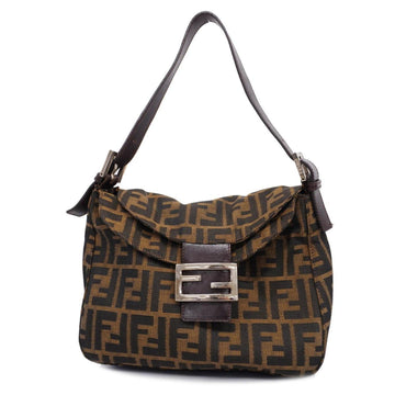 FENDI Handbag Zucca Nylon Canvas Brown Silver Hardware Women's