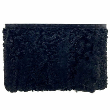 LOEWE Pouch Multi Fur Leather Black  Case Clutch Bag Second No gusset