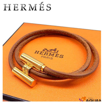 HERMES Tournis leather bracelet bangle brown x gold