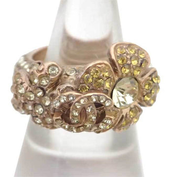 CHANEL Ring Camellia Coco Mark Clover Metal/Rhinestone Gold/Yellow/Light Green Women's No. 13