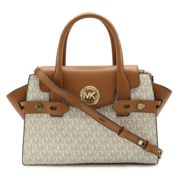 MICHAEL KORS Carmen Medium Flap Satchel MK Signature Handbag Shoulder Bag Leather Vanilla 35S2GNMS5B