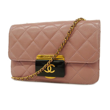 CHANEL Shoulder Bag Matelasse Chain Lambskin Pink Gold Hardware Women's