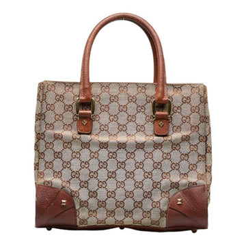 GUCCI GG Canvas Handbag 120895 Beige Brown Leather Ladies