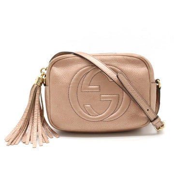 GUCCI Soho Small Disco Tassel Shoulder Bag Pochette Metallic Leather Light Pink Day Limited 308364