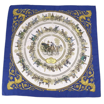 HERMES Carre 90 scarf muffler LA PROMENADE DE LONGCHAMPS [a walk to Longchamp] silk women's blue/white