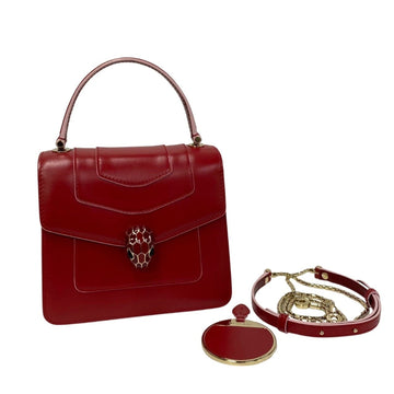 BVLGARI Serpenti Forever Calf Leather Genuine 2way Handbag Shoulder Bag Red 29791