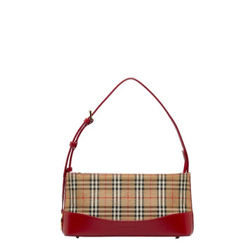 BURBERRY Nova Check Shadow Horse Shoulder Bag Red Canvas Leather Women's