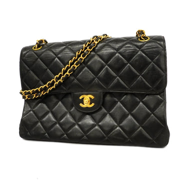 Chanel Matelasse W Face W Chain Women's Leather Shoulder Bag Black