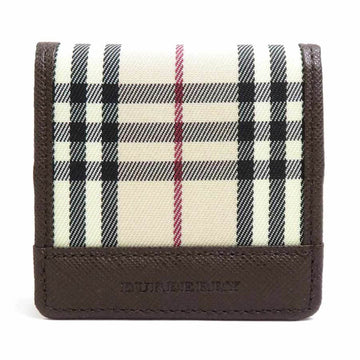 BURBERRY coin case canvas / leather brown × beige system unisex