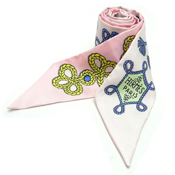 HERMES Twilly Galons et Brandebourgs Decorative Strap and Brandenburg Women's Scarf Muffler 100% Silk Multi [Pink]