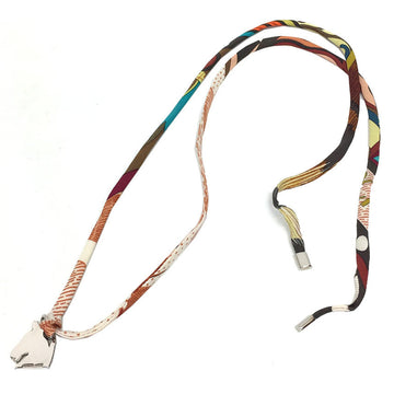 HERMES Petit Ache H Choker Strap Necklace Horse Charm Silk