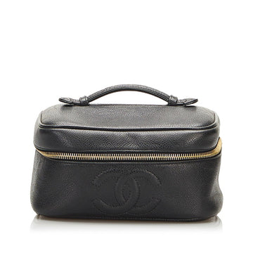 Chanel coco mark vanity bag handbag black leather ladies CHANEL