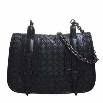 BOTTEGA VENETA Intrecciato Leather Chain Shoulder Bag Black Women's