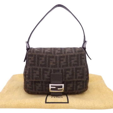 Fendi Shoulder Bag Zucca Mamma Bucket Brown Wool Leather Ladies