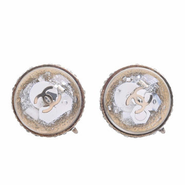 CHANEL Rhinestone Coco Mark Earrings Silver Women's