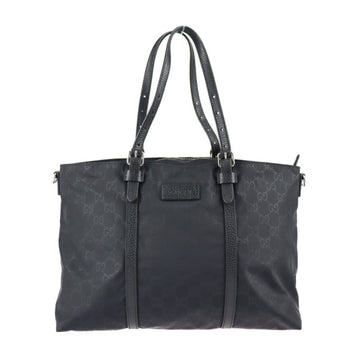 GUCCI tote bag 387067 GG nylon x leather black silver hardware handbag