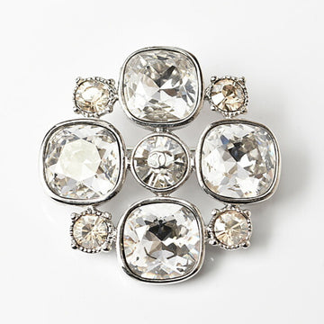 CHANEL brooch pin rhinestone coco mark silver