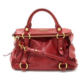 MIU MIU Miu Ribbon Handbag Shoulder Bag Leather Red RT0438