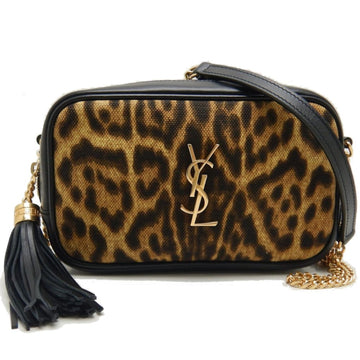 SAINT LAURENT Roux Mini Bag 612563 Shoulder Leather x Canvas Leopard Black 251364