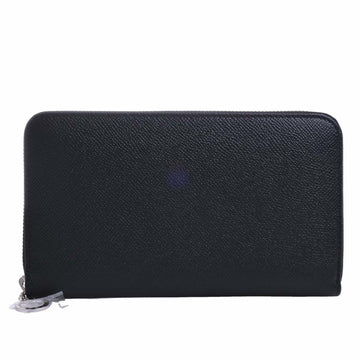 BVLGARI Leather Round Zipper Long Wallet Black Men's