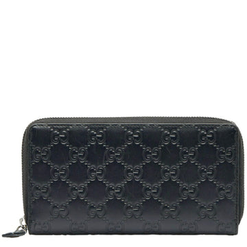 GUCCIshima Round Long Wallet 307987 Black Leather Women's